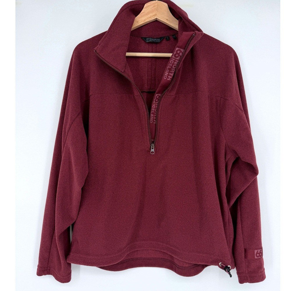 66 North Iceland Burgundy Half Zip Pullover Fleece Sz L Boxy Warm - Picture 2 of 7